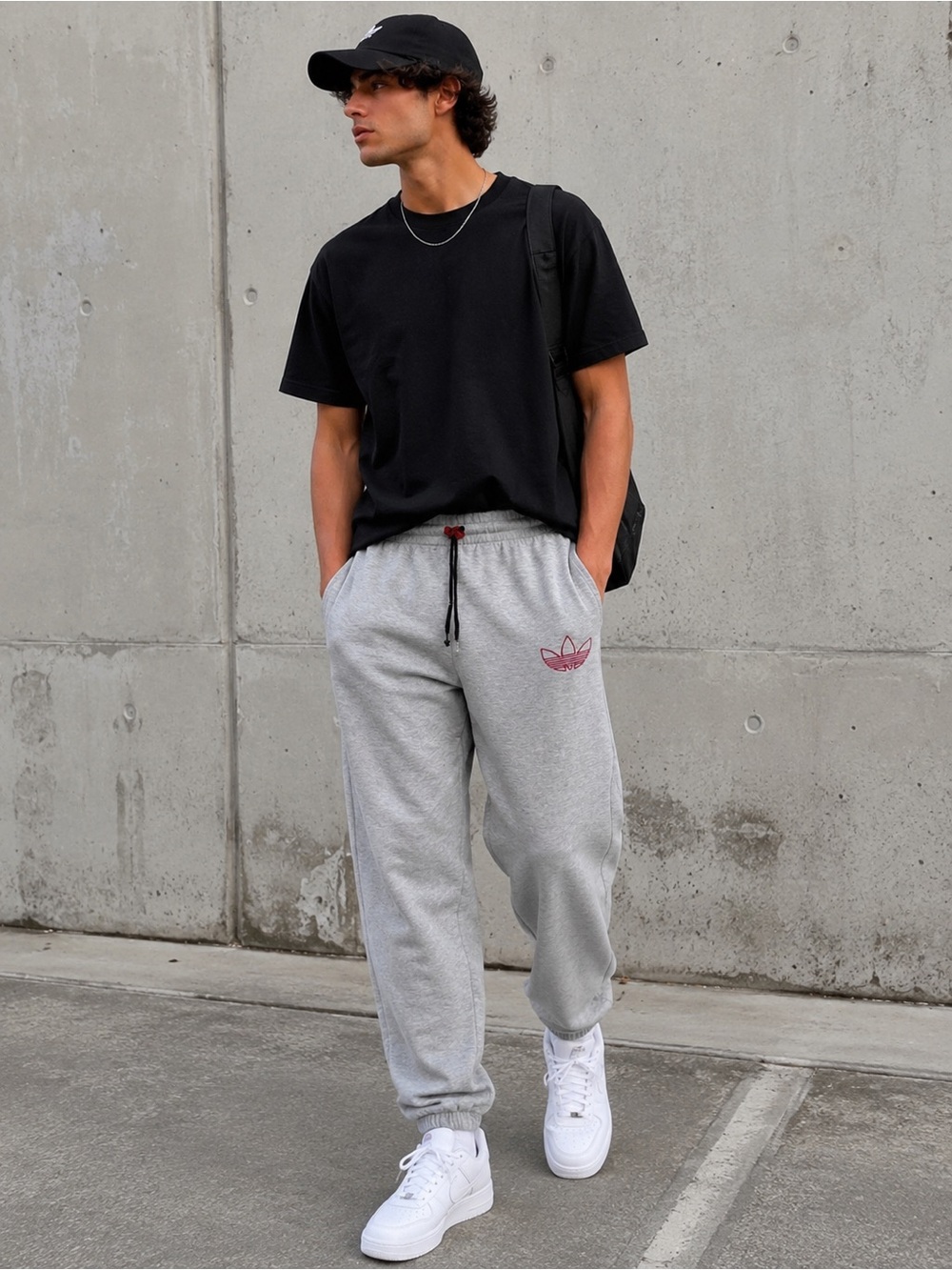 Vintage 90’s adidas Grey Sweatpants with Pink Trefoil Accent Fleece Size Medium